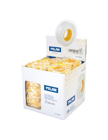 Milan Présentoir Avec 28 Rollos Ruban Adhesiva de Double face - 15mm x 10m - Couleur Transparent