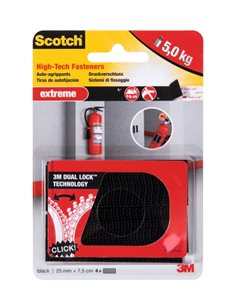 Scotch Extreme Cierres Adhesivos Reposicionables - 25mm x 75mm - Supporte jusqu'à 5kg - Couleur Noir