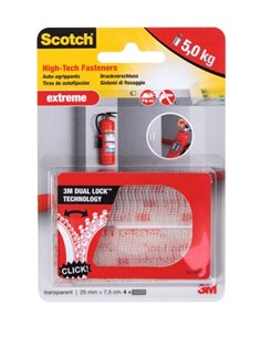 Scotch Extreme Cierres Adhesivos Reposicionables - 25mm x 75mm - Supporte jusqu'à 5kg - Couleur Transparent
