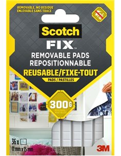 Scotch-Fix Pack de 36 Tiras Adhesivas Reutilizables - 11mm x 15mm - Couleur Blanc