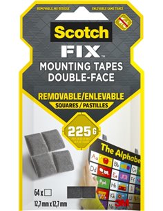 Scotch-Fix Pack de 64 Cuadrados Adhesivos de Double face Reutilizables - 12.7mm x 12.7mm - Couleur Gris