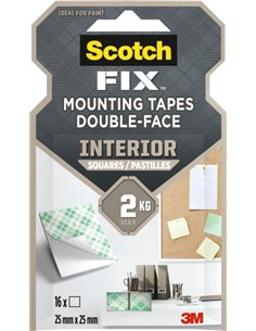 Scotch-Fix Pack de 16 Cuadrados Adhesivos de Double face Pour Intérieur - 25 mm x 25mm - Couleur Blanc