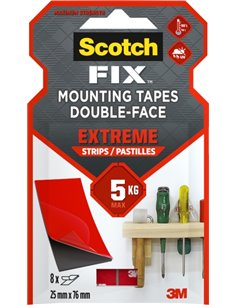 Scotch-Fix Pack de 8 Tiras de Montaje Extremo de Double face - 25x76mm - Couleur Noir
