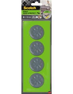 Scotch Move and Protect Flex Pack de 4 Patines Deslizantes Adhesivos - Diametro de 50mm - Supporte jusqu'à 400kg - Couleur Gris