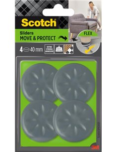 Scotch Move and Protect Flex Pack de 4 Patines Deslizantes Adhesivos - Diametro de 40mm - Supporte jusqu'à 300kg - Couleur Gris