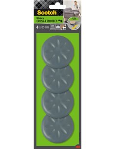 Scotch Move and Protect Flex Pack de 4 Patines Deslizantes Adhesivos - Diametro de 65mm - Supporte jusqu'à 500kg - Couleur Gris