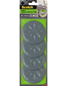 Scotch Move and Protect Flex Pack de 4 Patines Deslizantes Adhesivos - Diametro de 80mm - Supporte jusqu'à 600kg - Couleur Gris