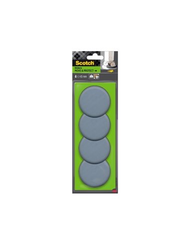 Scotch Move and Protect Pack de 4 Patines Deslizantes Pour Ruedas - Diametro de 65mm - Supporte jusqu'à 500kg - Couleur Gris