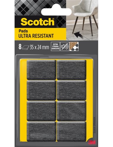 Scotch Pack de 8 Almohadillas de Fieltro Adhesivas - Ultra Résistants - 35x24mm - Paquete de 8 - Couleur Blanc/Gris