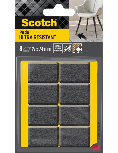Scotch Pack de 8 Almohadillas de Fieltro Adhesivas - Ultra Résistants - 35x24mm - Paquete de 8 - Couleur Blanc/Gris