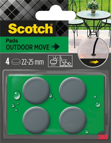 Scotch Pack de 4 Patines Deslizantes Adhesivos - Usage en Extérieur - Diametro de 22-25mm - Couleur Gris