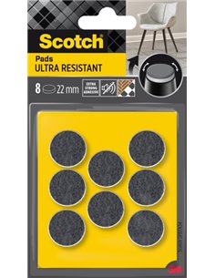 Scotch Pack de 8 Almohadillas de Fieltro Adhesivas - Ultra Résistants - Diametro de 22mm - Couleur Blanc/Gris