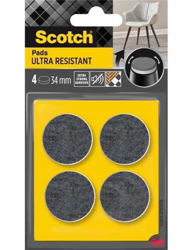 Scotch Pack de 4 Almohadillas de Fieltro Adhesivas - Ultra Résistants - Diametro de 34mm - Couleur Blanc/Gris
