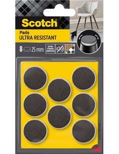 Scotch Pack de 8 Almohadillas de Fieltro Adhesivas - Ultra Résistants - Diametro de 25mm - Couleur Blanc/Gris