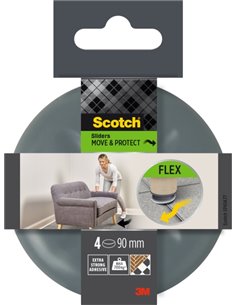 Scotch Move and Protect Flex Pack de 4 Patines Deslizantes Adhesivos - Diametro de 90mm - Supporte jusqu'à 700kg - Couleur Gris