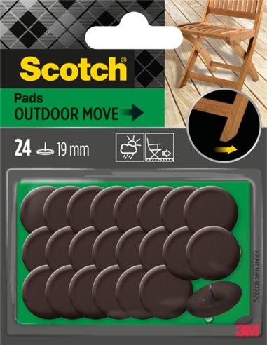 Scotch Pack de 24 Patines Deslizantes Avec Clavo - Diametro de 19mm - Usage en Extérieur - Couleur Marron