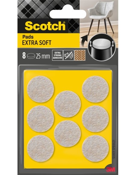 Scotch Pack de 8 Almohadillas de Fieltro Adhesivas - Extra Suaves - Diametro de 25mm - Couleur Beige