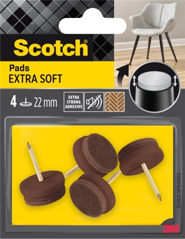 Scotch Pack de 4 Almohadillas de Fieltro Avec Clavo - Extrasuaves - Diametro de 22mm - Couleur Marron - SP84N30