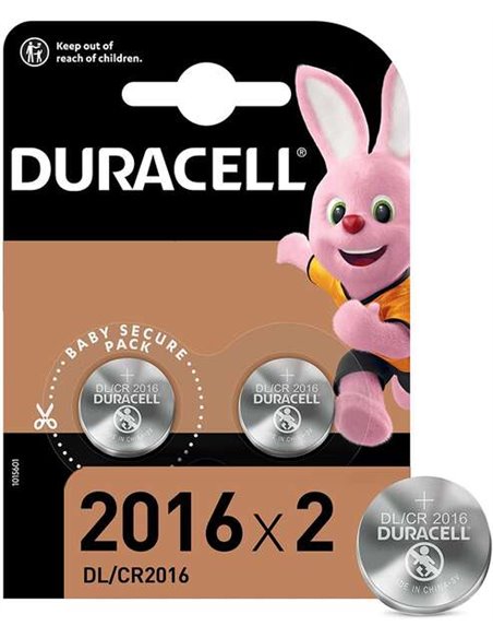 Duracell Pack de 2 Pilas Litio de Boton DL2016 3V - Tecnologia Baby Secure