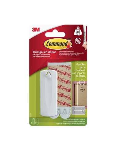 Command Gancho Pour Cuadros - 2 Tiras Adhesivas - Supporte jusqu'à 1.8kg - Especial Cuadros Avec Support Dentado - Couleur Blanc