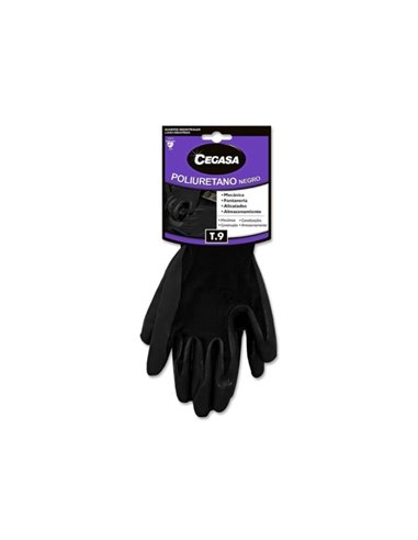 Cegasa Gants de Travail Taille 9 - Fabricados en Polyester Avec Recubimiento de Poliuretano en Paume - Couleur Noir