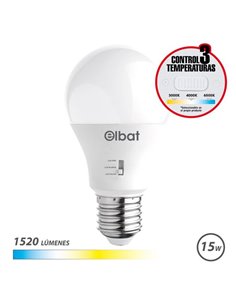 Elbat Bombilla LED A60 - 15W - 1520Lm - E27 - Selector de Luz - Calida 3000K, Blanca 4000K et Fria 6500K