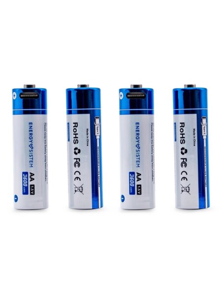 Energy Sistem Charge Pro C Pack de 4 Pilas Recargables USB-C - 3405mWh - 2270mAh - AA - 2.5V - Charge Par USB-C