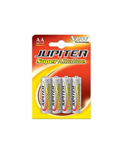 Jupiter Pack de 4 Pilas Alcalinas LR6 AA - Haute Tecnologia - Fiabilidad - Elevado Rendimiento - Maximas Prestaciones