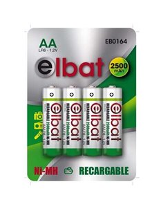 Elbat Pack de 4 Pilas Recargables LR6 AA 2500mAh