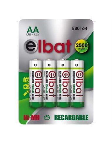 Elbat Pack de 4 Pilas Recargables LR6 AA 2500mAh
