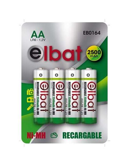 Elbat Pack de 4 Pilas Recargables LR6 AA 2500mAh