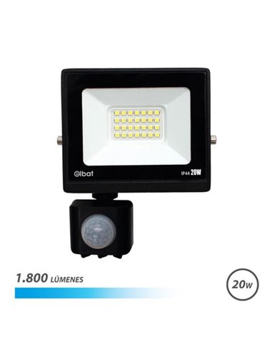 Elbat Serie Slim Foco LED 20W Avec Sensor de Movimiento - 1800 Lumenes - 6500K Luz Fria - IP44
