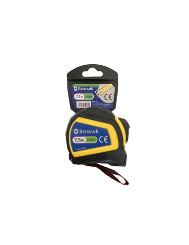Bismark Flexometro 7.5m Avec Freno - Carcasa Reforzada Extra Fuerte de Goma - Ruban Pour Colgar - Couleur Noir/Jaune