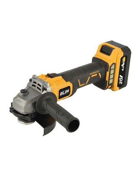 Blim Radial 115mm S/Carbones 20V - Batterie 4Ah - Vitesse Variable - Maletin de Transporte - Couleur Jaune
