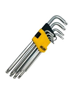 Blim Juego Llaves Torx Largas Avec Orificio 9 Piezas - Acier Cromo Vanadio Tratado et Templado - Superficie Avec Acabado Satinad