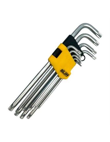 Blim Juego Llaves Torx Largas Avec Orificio 9 Piezas - Acier Cromo Vanadio Tratado et Templado - Superficie Avec Acabado Satinad