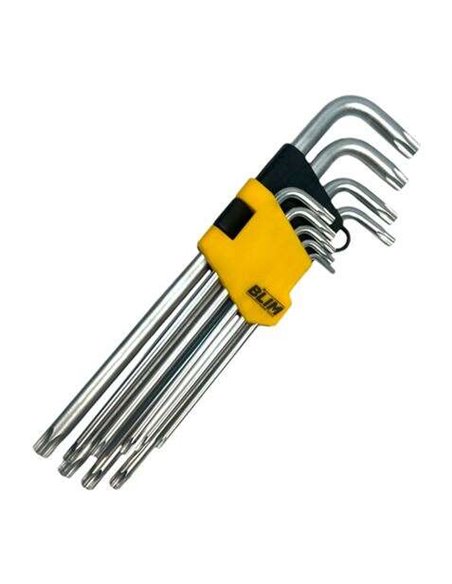 Blim Juego Llaves Torx Largas Avec Orificio 9 Piezas - Acier Cromo Vanadio Tratado et Templado - Superficie Avec Acabado Satinad