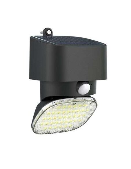 Elbat Foco Solar 2000LM - Luz Fria 6000K - Regulacion Vertical et Horizontal - Panel Solar 1W - IP65 - Couleur Noir