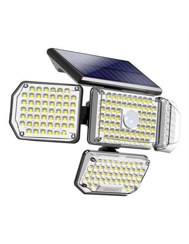 Elbat Foco Solar Cuadruple Avec Sensor LED 430lm - Sensor de Movimiento de 3 - 5m - Panel Solar Intégré 5.5V, 1.5W - Batterie 3.