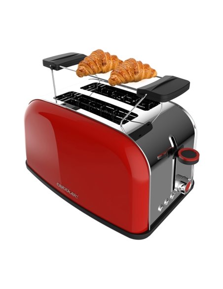 Cecotec Toastin' time 850 Réseau Tostadora Double - Potencia 850W - Ranura Ancha - Acabados en Acier Inoxydable - Bandeja Recoge