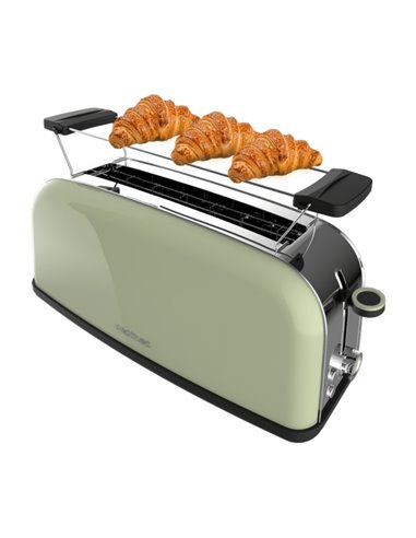 Cecotec Toastin' Time 850 Tostadora de Ranura Larga - 850W - Ranura Ancha Jusqu'à 3.8cm - Acabado en Acier Inoxydable - Calienta
