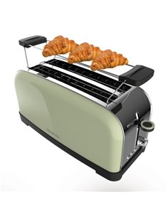 Cecotec Toastin' Time 1500 Tostadora de Double Ranura Larga - 1500W - Ranura Ancha - Acier Inoxydable - Calienta Panecillos - Ap