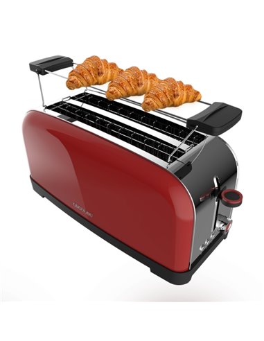 Cecotec Toastin' Time 1500 Tostadora de Double Ranura Larga - 1500W - Capacité Pour 4 Rebanadas - Ranura Ancha - Bandeja Recogem
