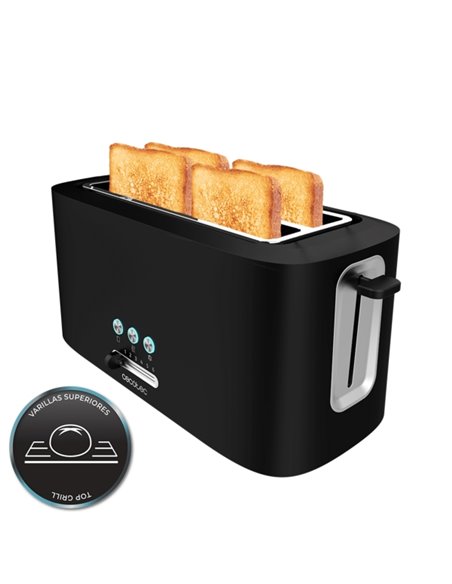 Cecotec Toast and Taste 16000 Extra Double Tostadora de Double Ranura Larga - 1630W - Autocentrado - 6 Niveles de Tostado - Huec