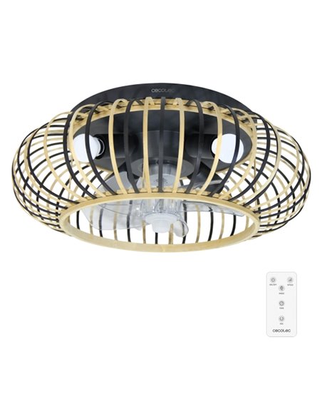 Cecotec EnergySilence LampAero 600 Natural Wood Ventilateur de Techo Avec 5 Aspas et Luz - 20W - Tulipa de Bois - Lampara Avec 3