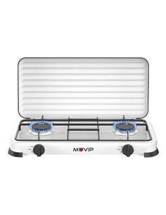 Muvip Vulcano Cocina de Gas Avec 2 Fuegos - Couvercle Protectora - Patas de Goma - Superficie Esmaltada - Quemador Amovible - 57