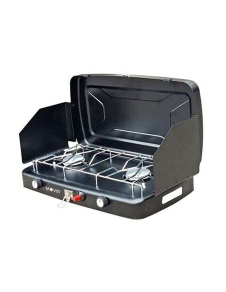 Muvip Cocina de Gas 2 Fuegos + Protectores Contra Viento - Protectores contra le Viento - Base Antidérapant - Couleur Noir