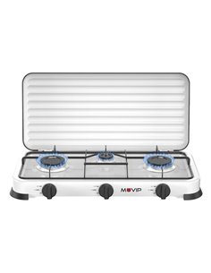 Muvip Vulcano Cocina de Gas Avec 3 Fuegos - Couvercle Protectora - Patas de Goma - Superficie Esmaltada - Quemador Amovible - 57