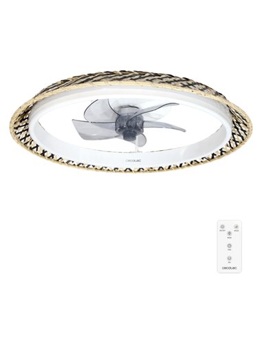 Cecotec EnergySilence LampAero 610 Natural Design Ventilateur de Techo Avec 5 Aspas et Luz - 20W - Tulipa de Mimbre - 3 Tonos LE