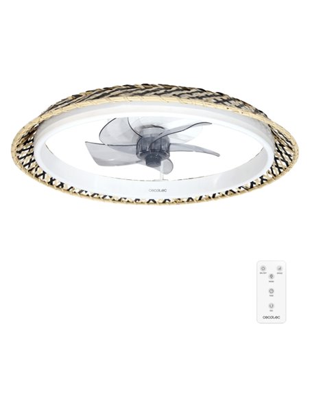 Cecotec EnergySilence LampAero 610 Natural Design Ventilateur de Techo Avec 5 Aspas et Luz - 20W - Tulipa de Mimbre - 3 Tonos LE
